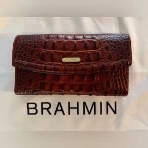 Brahmin Pecan Croc-Embossed Leather Flap Wallet
